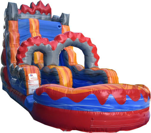 18-foot lava themed single-lane waterslide with deep splash pool