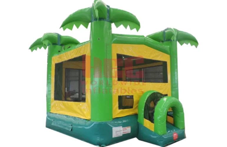 14-foot green and yellow tropical palm tree bounce house
